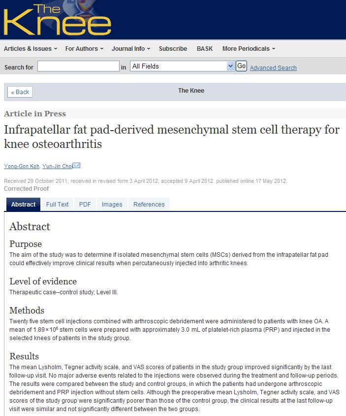 Infrapatellar fat pad-derived mesenchymal stem cell therapy for knee osteoarthritis 게시글의 1번째 첨부파일입니다.