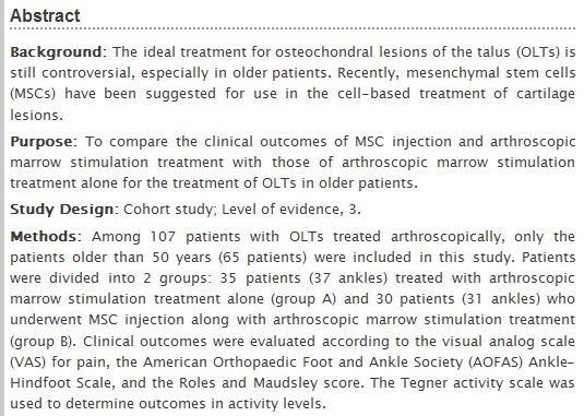Clinical Outcomes of Mesenchymal Stem Cell Injection With Arthroscopic Treatment in Older Patients With Osteochondral Lesions of the Talus 게시글의 2번째 첨부파일입니다.