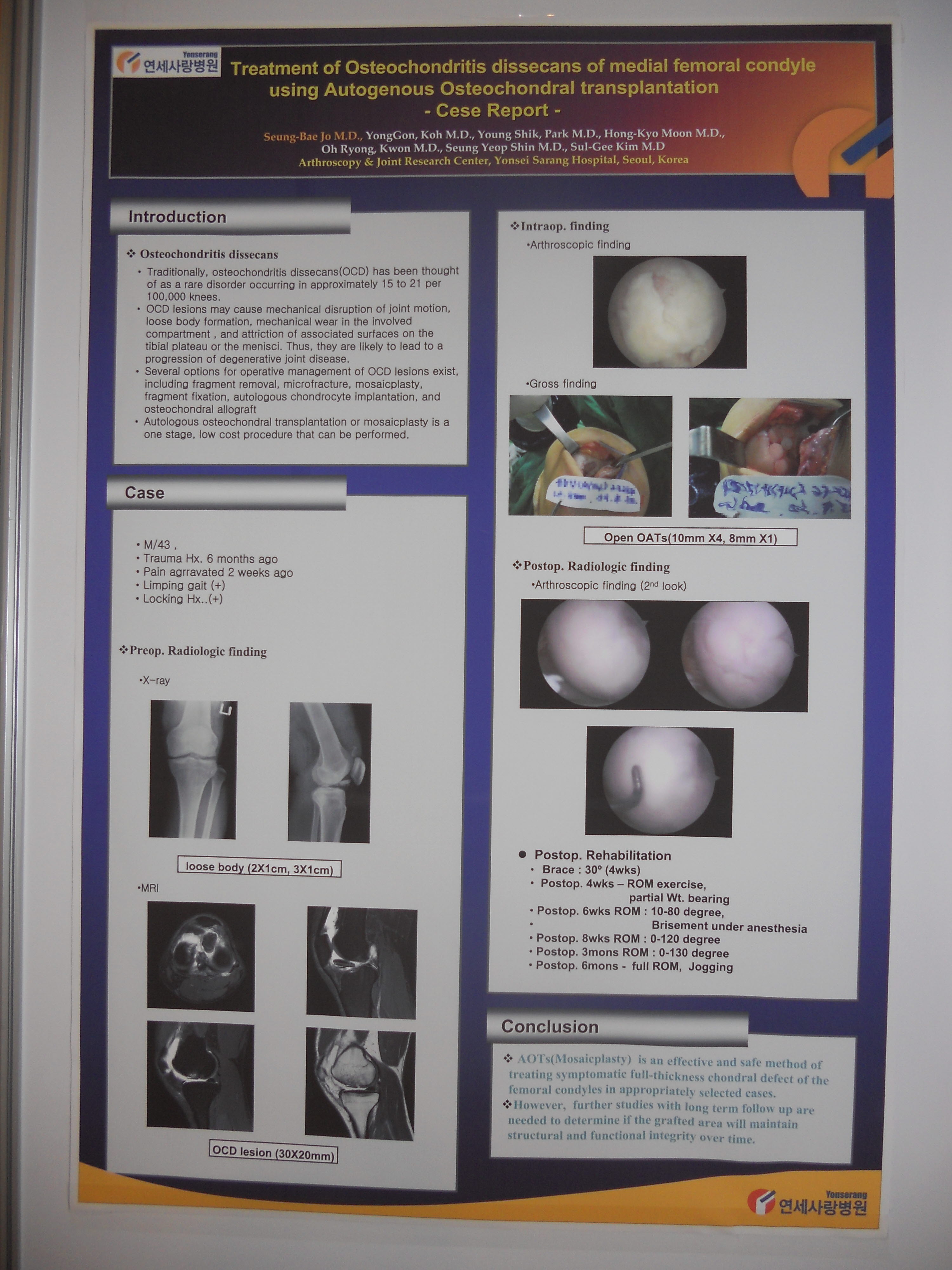 [2010 대한정형외과학회 포스터부문] 박리성 골연골염에 대한 자가골연골 이식술을 통한 치료 게시글의 1번째 첨부파일입니다.